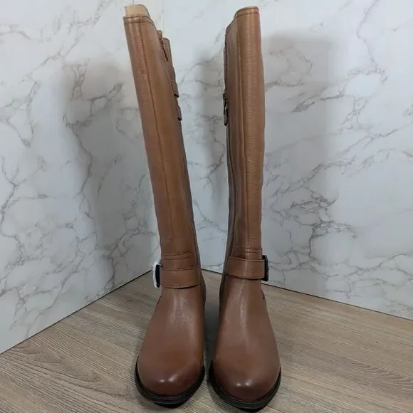 Women's Tan Leather Knee-High Boots - Picture 3 of 10